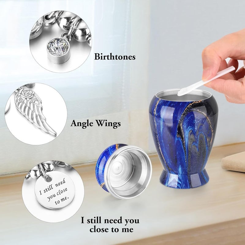 XIUDA Memorials Small Urns for Human Ashes Keepsake Aluminum Mini Urns for Ashes with Angel Wing Charm Decorative Burial Urn Funeral Cremation Urns for Women and Men (Deep Blue) - Image 4